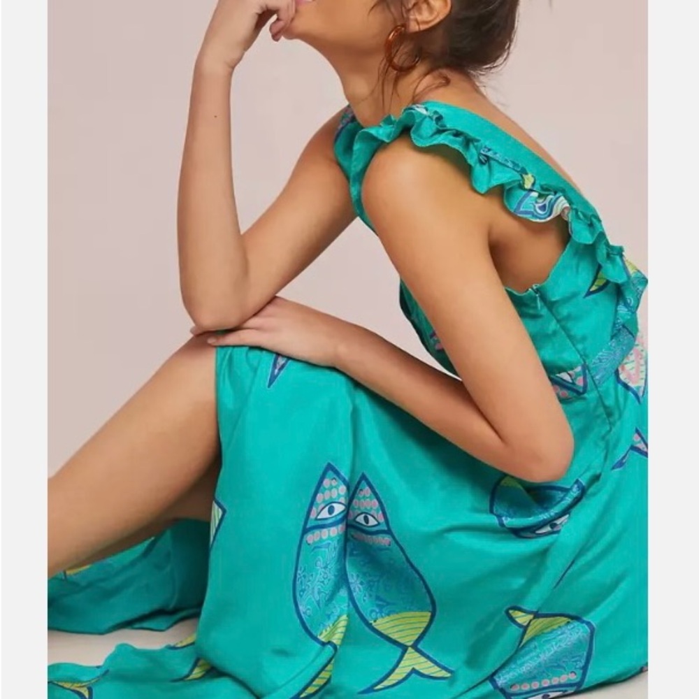 Anthropologie Anupamaa Fish Print Silk Maxi Dress size 4